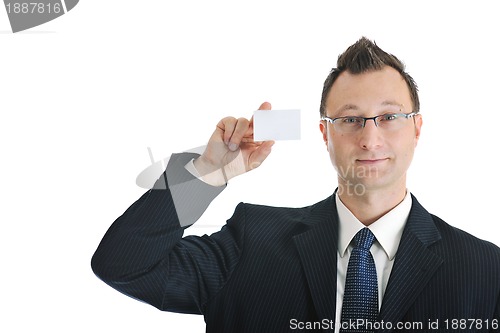 Image of young businessman with empty business card