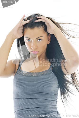 Image of happy young girl isolated on white in studio