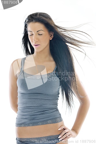 Image of happy young girl isolated on white in studio