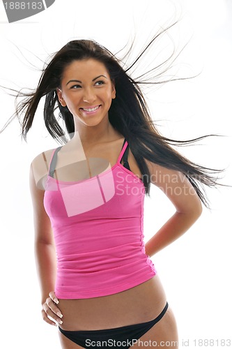 Image of happy young girl isolated on white in studio