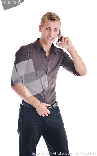 Image of one businessman with cellphone isolated on white