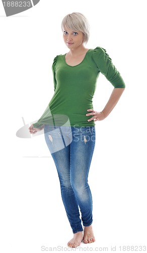 Image of happy young girl isolated on white in studio