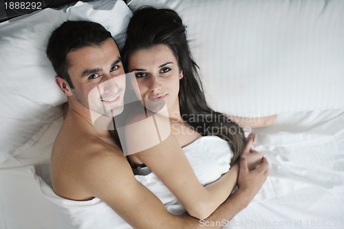 Image of young couple have good time in their bedroom