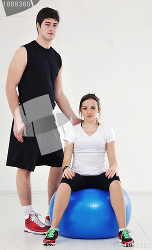 Image of happy young couple fitness workout and fun