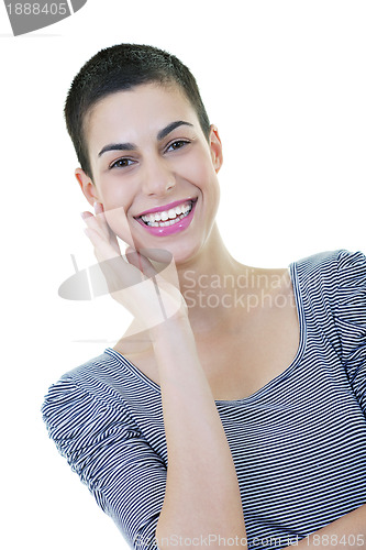 Image of brunette female  model posing isolated on white background