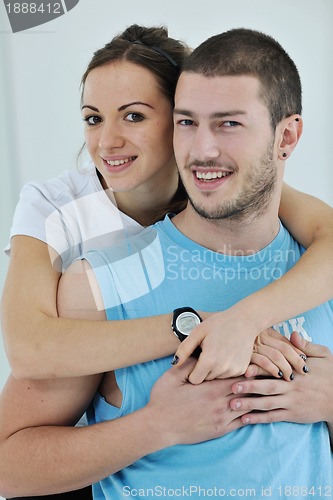 Image of happy young couple fitness workout and fun