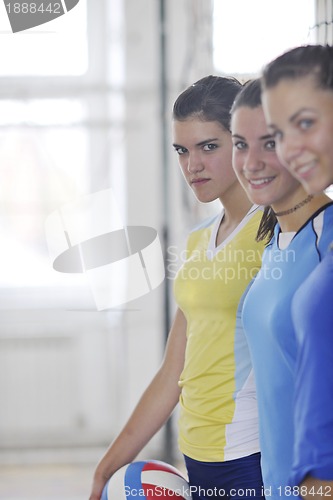 Image of girls playing volleyball indoor game