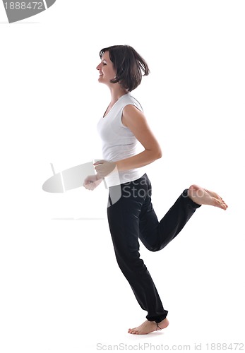 Image of happy young girl isolated on white in studio