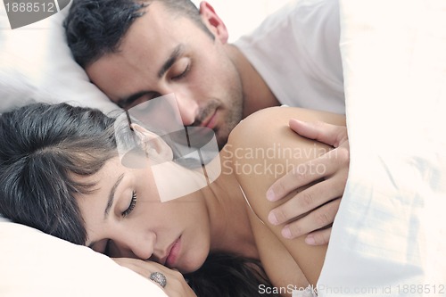Image of young couple have good time in their bedroom