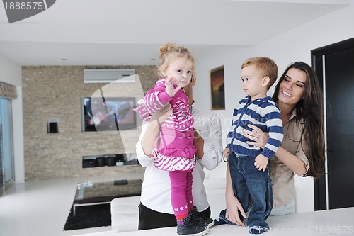 Image of happy young family have fun  at home