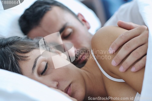 Image of young couple have good time in their bedroom