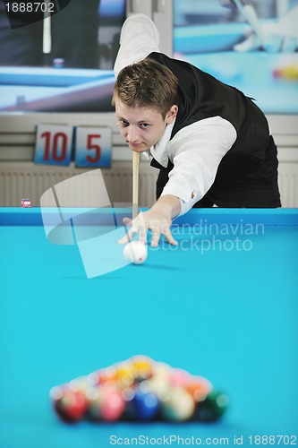 Image of young man play pro billiard game 