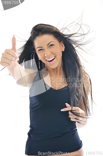 Image of happy young girl isolated on white in studio