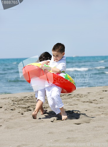 Image of happy young  people group have fun on beach