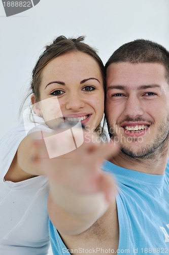 Image of happy young couple fitness workout and fun