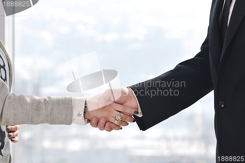 Image of business man and woman handshake on  meeting