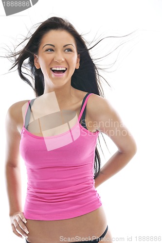 Image of happy young girl isolated on white in studio