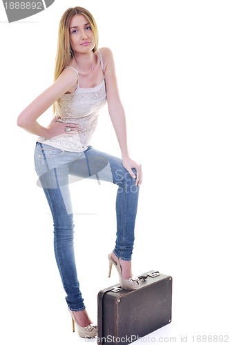 Image of blonde girl with travel bag