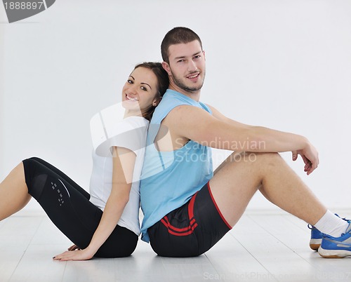 Image of happy young couple fitness workout and fun