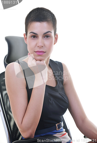 Image of brunette female  model posing isolated on white background