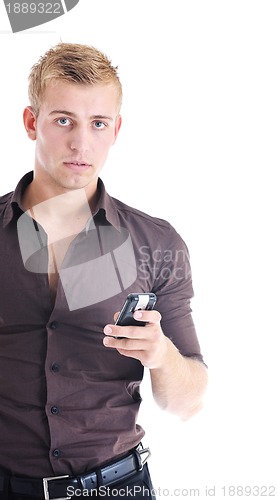 Image of one businessman with cellphone isolated on white