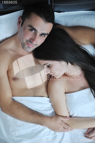 Image of young couple have good time in their bedroom