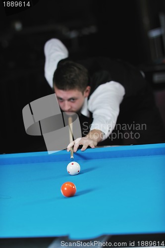 Image of young man play pro billiard game 