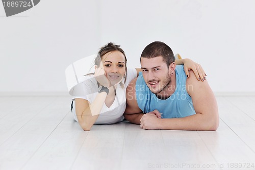 Image of happy young couple fitness workout and fun