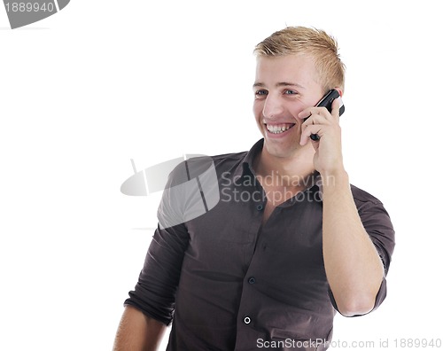 Image of one businessman with cellphone isolated on white