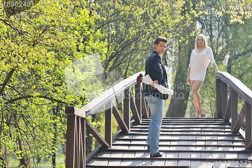 Image of romantic couple in love outdoor