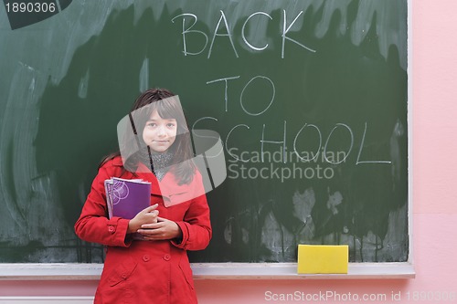 Image of happy school girl on math classes