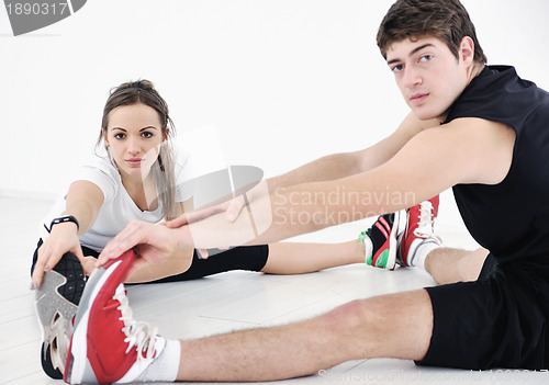 Image of happy young couple fitness workout and fun