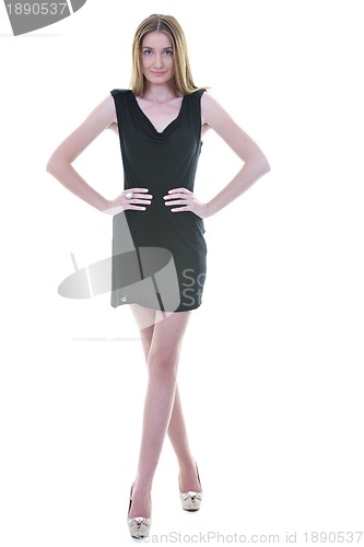 Image of blonde  female  model posing isolated on white background