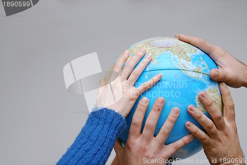 Image of Teamwok concept with hands on globe