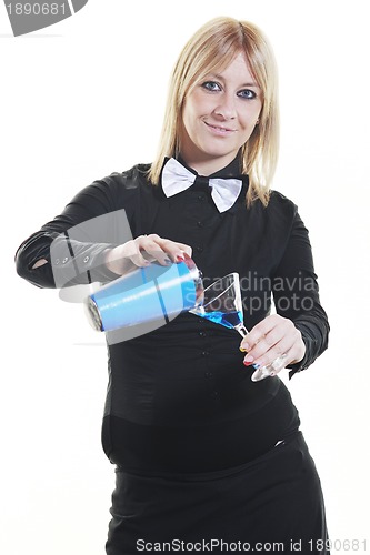 Image of female bartender isolated on white