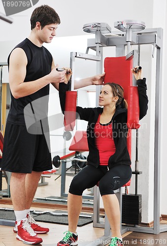 Image of happy young couple fitness workout and fun