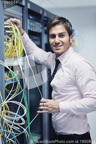 Image of young it engeneer in datacenter server room