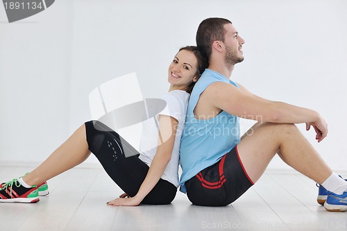 Image of happy young couple fitness workout and fun