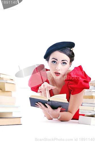 Image of beautiful young woman read book