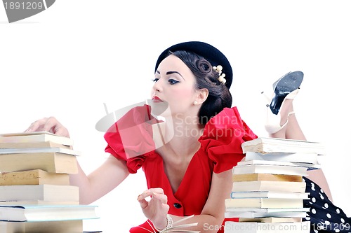 Image of beautiful young woman read book