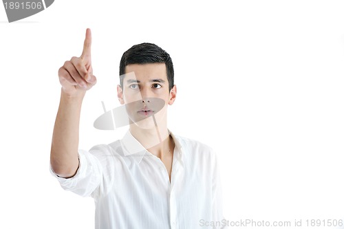 Image of businessman touching futuristic screen