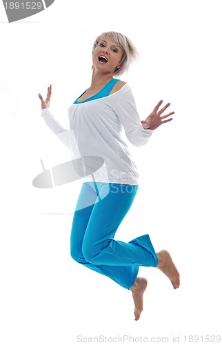 Image of happy young girl isolated on white in studio