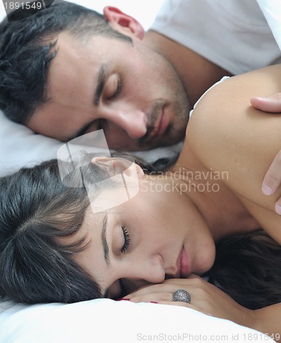 Image of young couple have good time in their bedroom