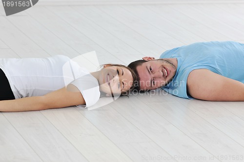 Image of happy young couple fitness workout and fun