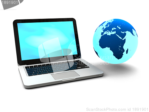 Image of Gloving globe with laptop