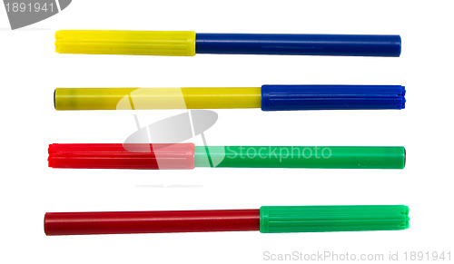 Image of Felt tip pens with different color plug. Red green 
