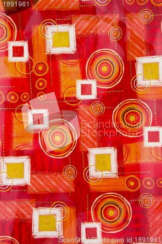 Image of Table cloth background with circles and squares. 