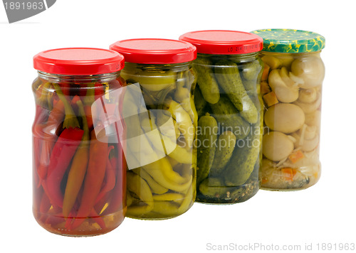 Image of Food resource mushroom peppers cucumbers in pots 