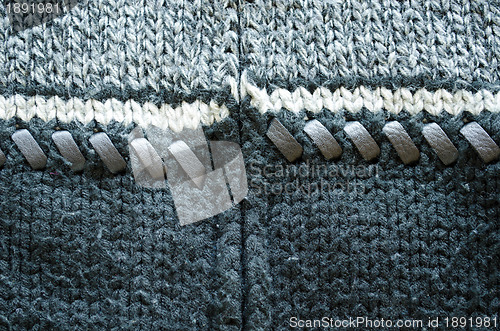 Image of Background of wool knit sweater leather stitch 