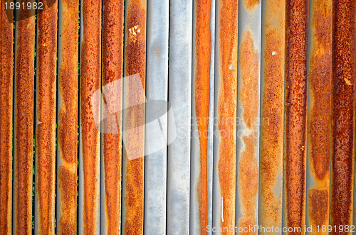 Image of Background of rusty retro wall metal fence wall 